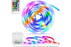 ‎ZAIYW Batteriebetriebene LED Streifen Lichter, 2M 60 LED RGB 5050 TV Hintergrundbeleuchtung mit IR-Fernbedienung, wasserdichte Außenlichtleisten für Schlafzimmer zu Hause