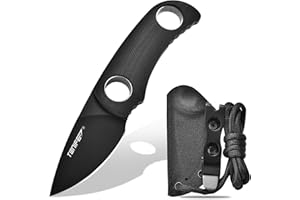 TONIFE Cuchillo de Hoja Fija 4,7cm, Mini Cuchillo de Cuello con Funda de Kydex y Cordón, Cuchillo Fijo Portátil EDC para Supervivencia al Aire Libre (Negro+Negro Titanio)