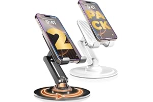 COOPER 360° Stand - Soporte Ajustable para Celular de Escritorio - 2 Piezas | Soporte móvil rotatorio 360°, ángulos múltiples, Base metálica, Plegable, portátil | Soporte Oficina (Negro & Crema)