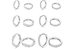 JeweBella 6 Paires Petite Boucles d'Oreilles Créoles Argent pour Femmes Enfant Filles Zircone Boucles d'Oreilles Hypoallergéniques Sleeper Cartilage Petite Créoles Argent 8MM 10MM 12MM