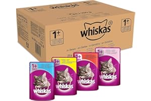MARS WHISKAS Repas pour Chat - 84 Sachets Fraîcheur 100g - Pâtée en Gelée - Poulet / Saumon / Boeuf / Thon - Nourriture Complète & Equilibrée avec des Ingrédients Naturels, Adapté Stérilisé