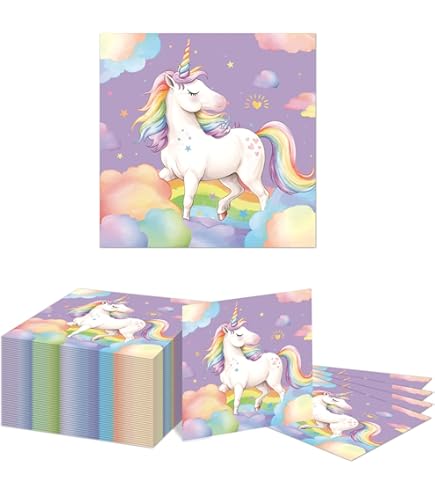 40 Tovaglioli Unicorno Per Feste Bambini | 33 X 33 Cm | Tema Compleanno Colorato - Foto 2