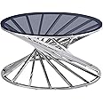 AINPECCA Silver Round Glass Coffee Table for Living Room- Stainless Steel Spiral Frame with Light Grey Tempered Glass- 80CM Modern Sleek Center Table