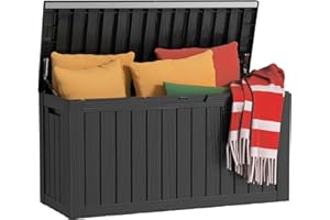 MAIUSCOLI 80 Gallon Outdoor Storage Box - Deck Box Waterproof Patio Furniture, Garden Tools, Cushions, Pool Accessories Outside Storage Resin Box,Black