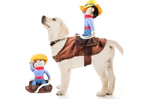 AUIRSHIKY Disfraz de Perro de Jinete de Vaquero para Perros,Dog Riders Clothes,Disfraz de Perro Cowboy Rider,Disfraz de Halloween para Perro, Pet Dog Halloween Cowboy Funny Costume (M)