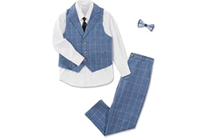 LOLANTA 5-Piece Boys Waistcoat Suit Set, Kids Wedding Birthday Party Formal Suit for Boys, Page Boy Solid Vest Pants Shirt Bow Tie Outfit