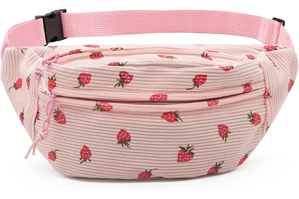 Long Keeper Sac Banane pour Femme Fille Sacoche Banane Mignon Réglable Sacs Femme Bandoulière Chic Sac Ceinture pour Voyages Course Sport (Rose Fraise)