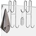 Vibbang 2 Pack Shower Door Hooks Hanging Bath Towel Hooks Extended Double Bathroom Hanger Stainless Steel Over Door Hooks for Frameless Glass Door Shower Screen Hook Shower Squeegee Hooks