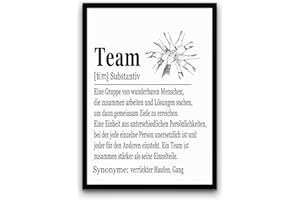 PURESIZE Din A4 Schreibtisch Deko oder Wanddekoration mit Team Definition im schwarzen Rahmen (zum Aufhängen und Aufstellen). Geschenk Kollegen und Mitarbeiter, Abschiedsgeschenk