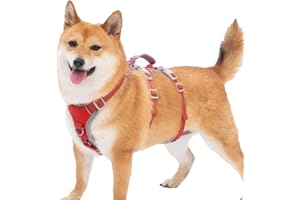 Huntboo Escape Proof Dog Harness Medium, Anti-Pull Dog Harness with Handle, Breathable, Adjustable Dog Harness Small Dog, Reflective Harnesses for Large Dogs Outdoor, Walking, Training (Red, M)