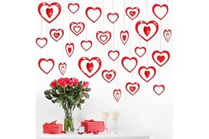 LANMOK 35pz Cuore Rosso Ghirlande Appese 3D Cuore Rosso Pendenti Appendere Decorazione di San Valentino Striscione Appeso per Matrimonio per Nozze Fidanzamento Anniversario San Valentino