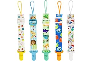 Clip Per Ciuccio,FenFang Regolabile Catenella Ciuccio, Cordino Clip per Succhietto, Catenelle Per Ciuccio Catenella Portaciuccio Catena Ciuccio Per Baby Ragazzi Ragazze, 5 Pezzi (Blu)