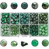 SPTwj 200 Pezzi Perline di Pietra Naturali 8 mm Perline di Vetro Crackle Rotonde Verde Perle Vere per Gioielli Fai Da Te Perl