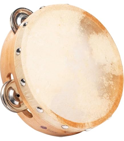 FUZEAU TAMBOURIN PEAU NATURELLE 15 CM AVEC CYMBALETTES - Scotto Musique