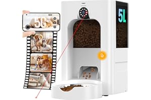 REBONGKI 5L Futterautomat Katze Katzen Futterautomat mit Timer Futternapf mit Automatik Futterautomat - Trockenfutter Futterspender Automatisch für Katze und Hund