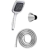 Şık Tasarımlı Elegant Duş Seti, Siyah, Krom, Kare, Spiral Hortum, Duş Başlığı ve Mafsal Askılı, Banyo i&ccedil;in