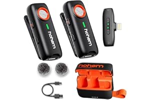 hohem MIC-01 Micrófono de Solapa inalámbrico de Solapa para iPhone iPad, Certificado MFi, Control Remoto,100m(328ft),7.5H, Micrófono Plug-Play para Vlogs, Live Stream (2 TX + 1 RX+Caja de Carga)
