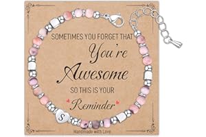 Astellea Pink Zebra Bracelet for Womens Girls, Charm Initial Bracelet Healing Natural Stone Gifts with Card Letter Jewellery for Friend Sister Daughter Mum at Mother's Day Christmas Birthday