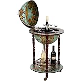 Edler Barwagen 36001 Blau, mit massiven Eukalyptusholz Säulen, geöffnet 103 cm hoch und 47 cm breit, antike Weltkugel Globusb