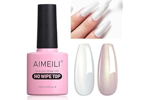 AIMEILI Pearl Glitter Gel Top Coat - Micro Aurora Clear Polish, UV LED Soak-Off, Rainbow Shimmer Nail Art, High-Gloss Finish, Long-Lasting, 10ml, 007
