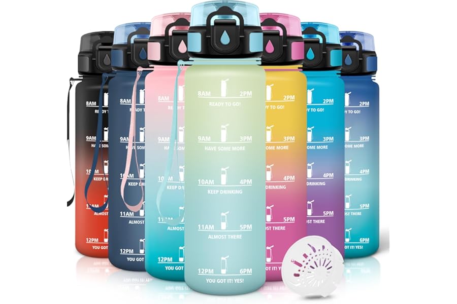 Motswedi 1 Litre Water Bottle, Reusable, Motivational Water Bottle, Leak Proof, Water Bottle, BPA Free, Water Bottles, for Sports, Cycling, Gym, Office, Running, Off-White Light Blue