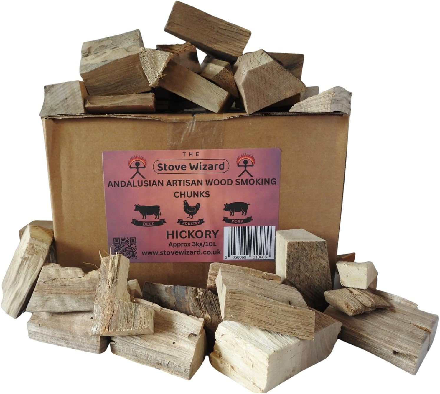 Hickory Wood BBQ Smoker Smoking Chunks 3kg 10 Litre Andalusian Artisan Premium Quality Natural Eco Friendly Wood Chunks for Gas & Charcoal Grill Outdoor Cooking for Authentic BBQ Flavour