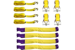 Diversity Wrap Recovery Ratchet Straps set x4 (4.2m x 50mm) 5000kg | 5T Break Strength Professional Heavy Duty Ratchet Tie Down Straps with Hooks and Metal Ends | Soft Polyester Webbing Wheel Yellow