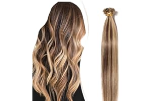 Elailite Extensiones Pelo Natural Queratina 1g Remy Cabello Humano sin Clip U Tip Keratina 50 Mechas 50g - 40cm #4P27 Marrón Medio Balayage Rubio Oscuro