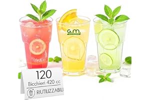 G.M. DISTRIBUZIONE 120 Bicchieri Cocktail da 420 ml, Lavabili, Trasparenti in PP, Infrangibili, Riutilizzabili, per Cocktail, Long Drink, Gin Tonic, Mojito, Aperol Spritz, Feste, Party, Made in Italy