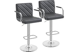 Yaheetech Barstools Set of 2, Modern Height Adjustable Swivel Bar Chairs, Faux Leather Counter Stools with Backrest and Footrest for Kitchen, Home, Restaurant, Dark Grey
