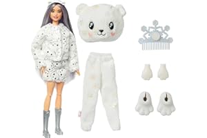 Barbie - Cutie Reveal Magia d'Inverno Bambola con costume da orso polare e 10 sorprese, un cucciolo cambia colore, vestiti e accessori, Giocattolo e regalo per Bambini 3+ Anni, HJL64
