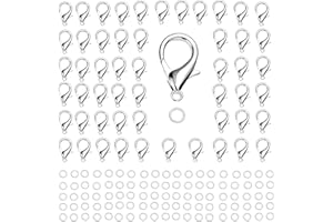 FENGYING 50PCS Chiusura ganci moschettoni piccoli e 100PCS Anelli Salto,Fermagli per Gioielli,Anellini Aperti,Gancetti chiusure per collane,Braccialetti Fai da Te creazione Gioielli(D'argento)