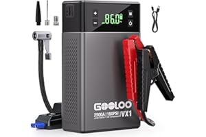 ‎GOOLOO GOOLOO VX1 2500A Starthilfe Powerbank mit Kompressor, Supersafe 12V Auto Starthilfe mit 150 PSI digitalem Reifenfüller, Geeignet für 8.5 L Benzin und 6.0 L Diesel