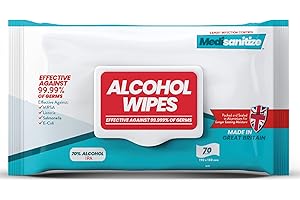 MEDISANITIZE Antibacterial 70% Alcohol Wipes for Fast Acting Hand Sanitising and Surface Cleaning - Wipes for Disinfecting and Sanitising - 70 Wipes per Packet