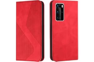 Mo-Somnus Funda para Huawei P40 Pro, Funda Carcasa de Cuero para Huawei P40 Pro, Premium Cuero Billetera Flip Protectora Carcasa Magnético con Cáscara de TPU, Ranura para Tarjeta (Rojo)