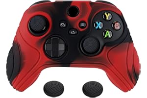 eXtremeRate PlayVital Antypoślizgowe Gumowe Pokrowiec Ochronny do Xbox Series X S z Nakładkami na Kciuki,Protective Case do Xbox Series X S Kontrolera,Silikonowe Etui Skóry-Czerwony & Czarny