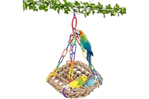 Idezek Vogel-Seegras-Hängematte, Kauspielzeug für Sittiche, Bissfeste Haustier-Vogelschaukel mit Fester Schnalle mit Farbiger Kette für die Sicherheit von Haustiervögeln