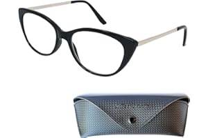 MINI BRILLE Okulary do czytania kocie oczu z dużymi soczewkami, w tym bezpłatne modne etui, plastikowa rama z metalowymi zausznikami (czarne), damskie okulary do czytania