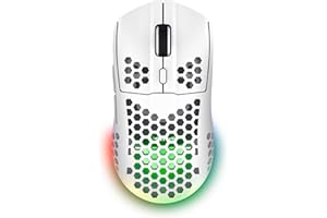 Trust Gaming GXT 929W Helox Souris Gaming sans Fil Ultralégère 75g, 80h de Batterie, Récepteur Micro-USB 2,4 GHz, DPI Réglable 800-4800, Souris Gamer Rechargeable LED PC Ordinateur - Blanc