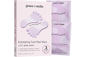 GRACE & STELLA Award-Winning Foot Peeling Mask - Foot Peel Masks with Aloe Vera (2 Pairs, Lavender) - Moisturizing Foot Masks That Remove Dead Skin, Exfoliating Foot Mask for Dry Cracked Feet, Feet Peeling Mask