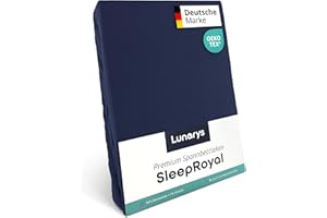 ‎LUNARYS Lunarys® SleepRoyal Luxus Spannbettlaken 180x200cm - Dunkelblau - 250 g/m² Premium Bettlaken - 40 cm Steghöhe für hohe Matratzen, Boxspringbett & Matratze + Topper & Wasserbett - Stretch Jersey