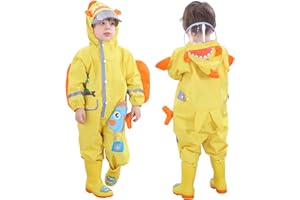 Hovkib Impermeabile per Bambini - Ragazzi Ragazze Cappotto Antipioggia Leggero Tuta Antipioggia Simpatico Cartone Modello Animato Tutina Giacca da Pioggia 2-8 Anni