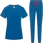 B-well NAOMI Women's Scrub Top &amp; Pants | Professional Comfort Stretch Scrub Top