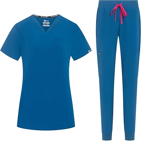 Meichoon Medische scrubs voor dames, aparte set met opstaande kraag, stretch top met 2 zijzakken, taps toelopende yoga broek, zacht & kreukbestendig DK55, Grijs, L