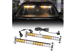 ROUTEKING 2x17Inch Led Car Strobe Warning Lights - 32LED Emergency IP65 Flashing Recovery Warning Strobe Light Beacon, 23 Flash Patterns Flashing Light for Car Vehicles Trucks (Amber/White)