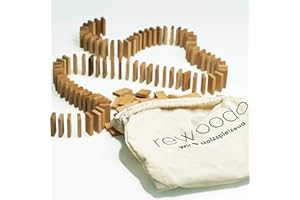 rewoodo Domino Dominosteine inkl. Baumwollbeutel und Aufbauhilfe mit Walnussöl veredelt - Premium Holzspielzeug Made in Germany