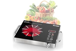 Cooksir Glaskeramikkochfeld 1 Platte mit Stecker, kochfeld Autark, Tragbar Glaskeramik Kochplatte, kochfelder 1er, Drehknopf und Berührungssteuerung, Keramikkocher für alle Kochtöpfe
