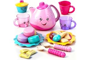 YNYBUSI Tea Party Set with Teapot, Kettle & Sweet Treats for Kids Imaginative Play and Tea Parties, Pretend Play Kitchen Toy for Age 3+