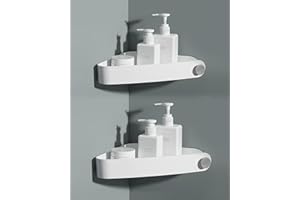 Sotfamily 2 Packs Corner Shower Caddy, No Drill Shower Organiser with Adhesive Pad, Rust Free Plastic Shower Storage for Bathroom, Kitchen, Toilet (White)