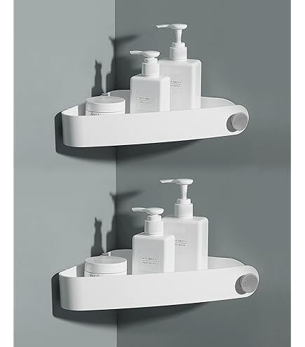 Mensola Angolare Per Doccia Gedy - 2 Ripiani, Bianco, Resina E Acciaio Inox, 47.3x22.6x16cm - Foto 3